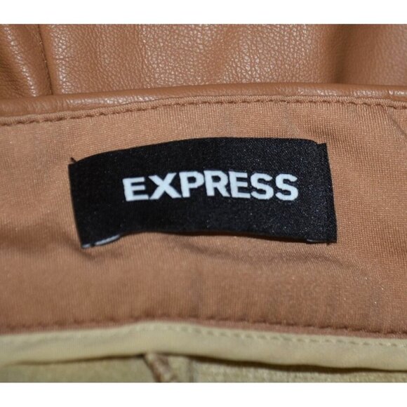 Express High Rise Ankle Pants Size 6S Petite Brown Tan Faux Leather Straight - Picture 7 of 10